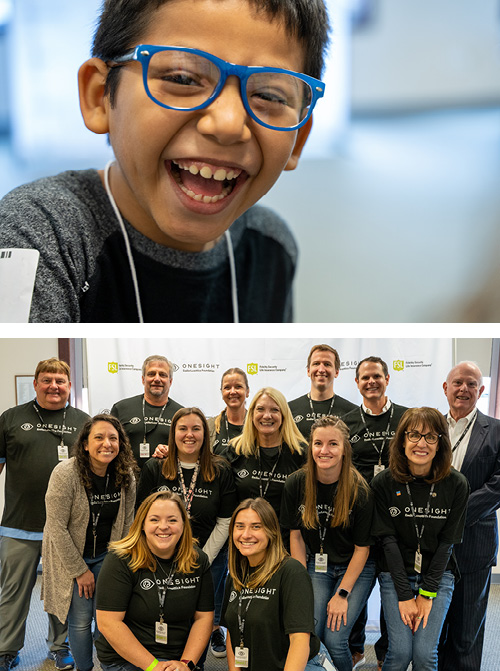 Photo collage of patients and volunteers at OneSight's 2022 vision clinic